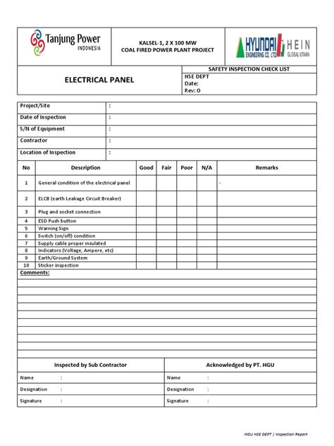 electrical panel inspection sheet pdf